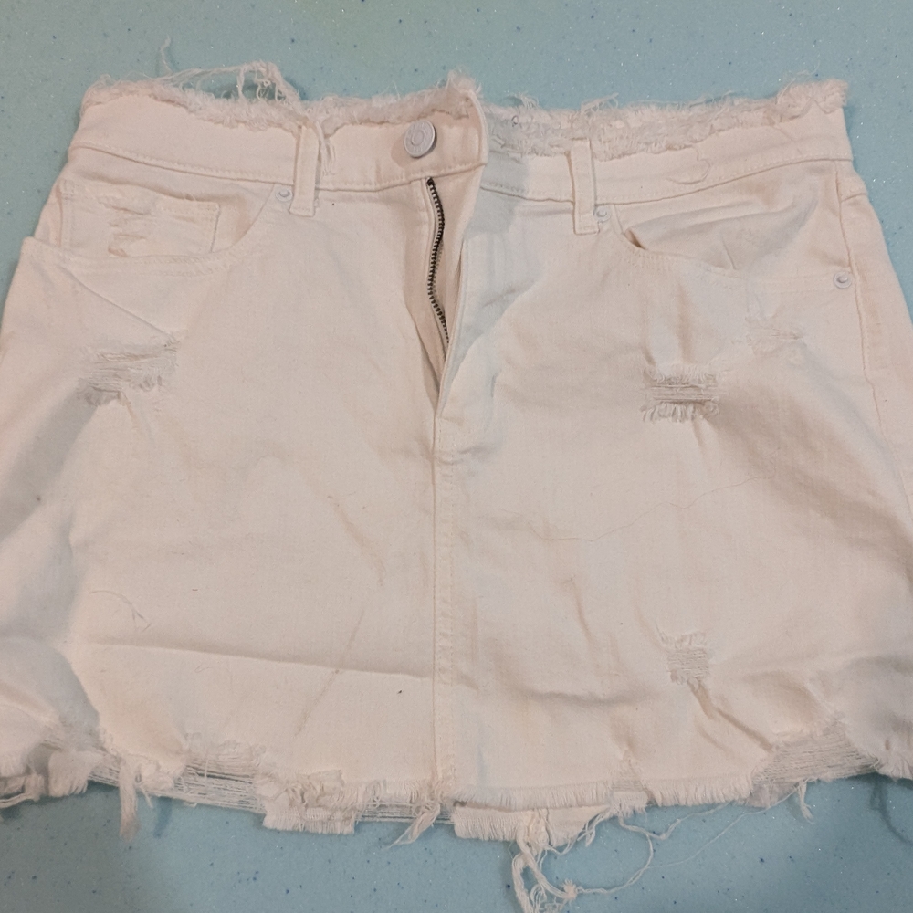 Express Frayed White Denim Skirt